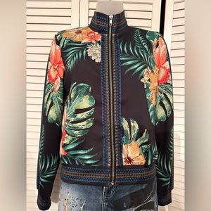 Hawaiian “Tiki” Floral Light Weight Zip Up top